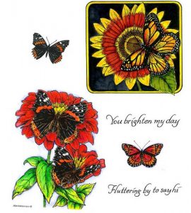 no-094-monarch-on-sunflower-zinnias-with-butterflies